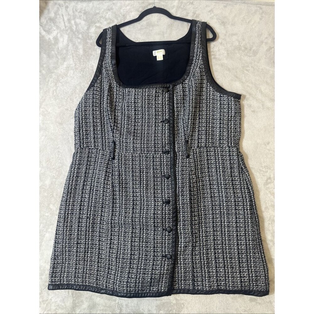 Maeve Anthropologie Tweed Vest Dress 26W Black White Sleeveless Snap Front